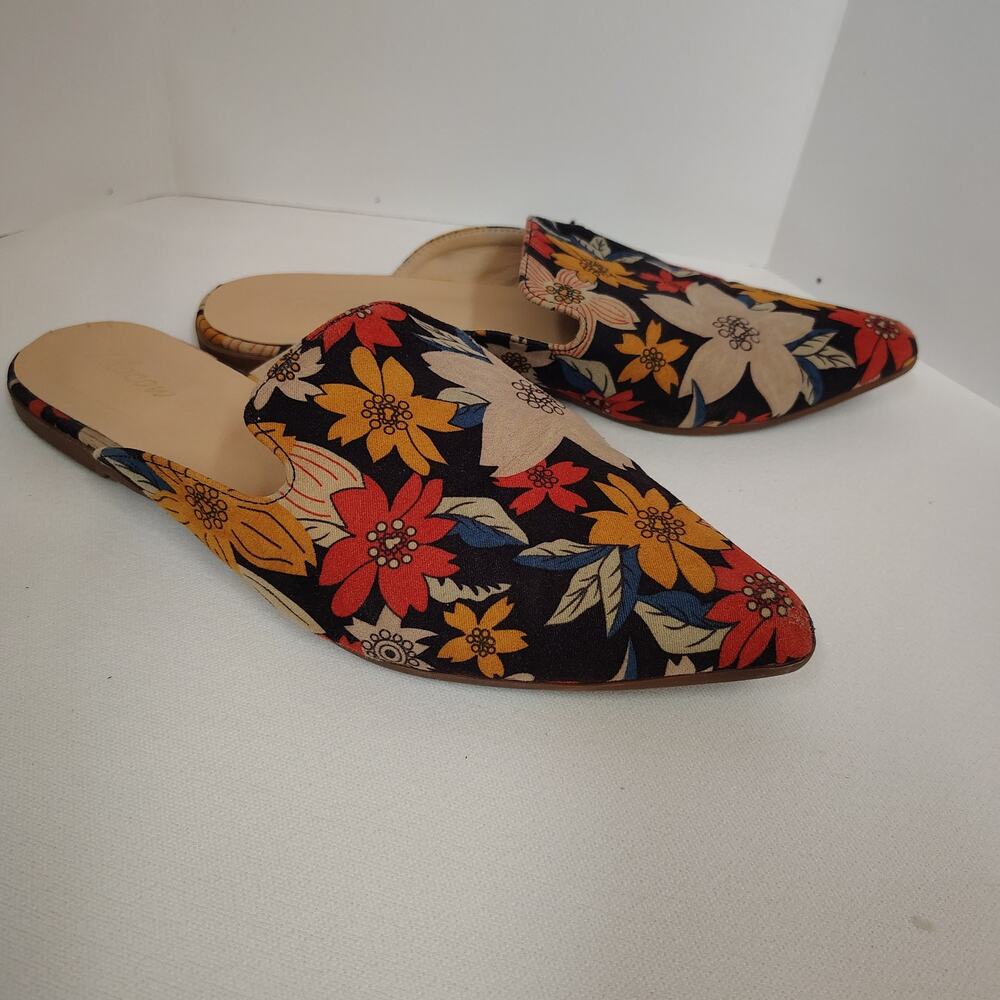 Womens Floral Pointed Toe Mule Slides Slip On Shoes Boho Bohemian Flats Loafers